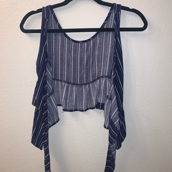 PACSUN LA HEARTS Navy blue stripped tie crop top - Picture 2 of 3